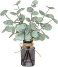 Artificial Eucalyptus Stems in Vase with Faux Water,Fake Plants for Bathroom,Coffee Table,Green Leaves for Centerpiece,Faux Greenery Plants Decorations.(Green-Black Bottle)