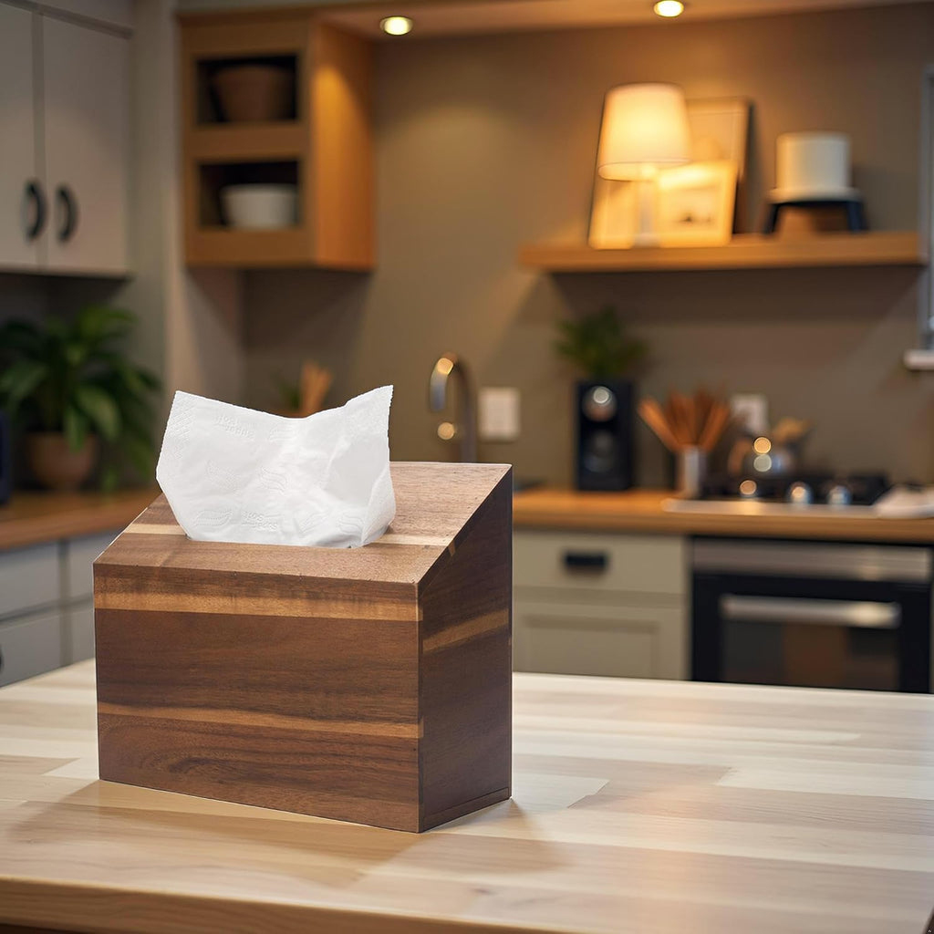 Hand Towel Box Cover Compatible with Kleenex Disposable Paper Hand Towels, Acacia Wood Hand Towel Holder for Bathroom Kitchen Living Room Countertop