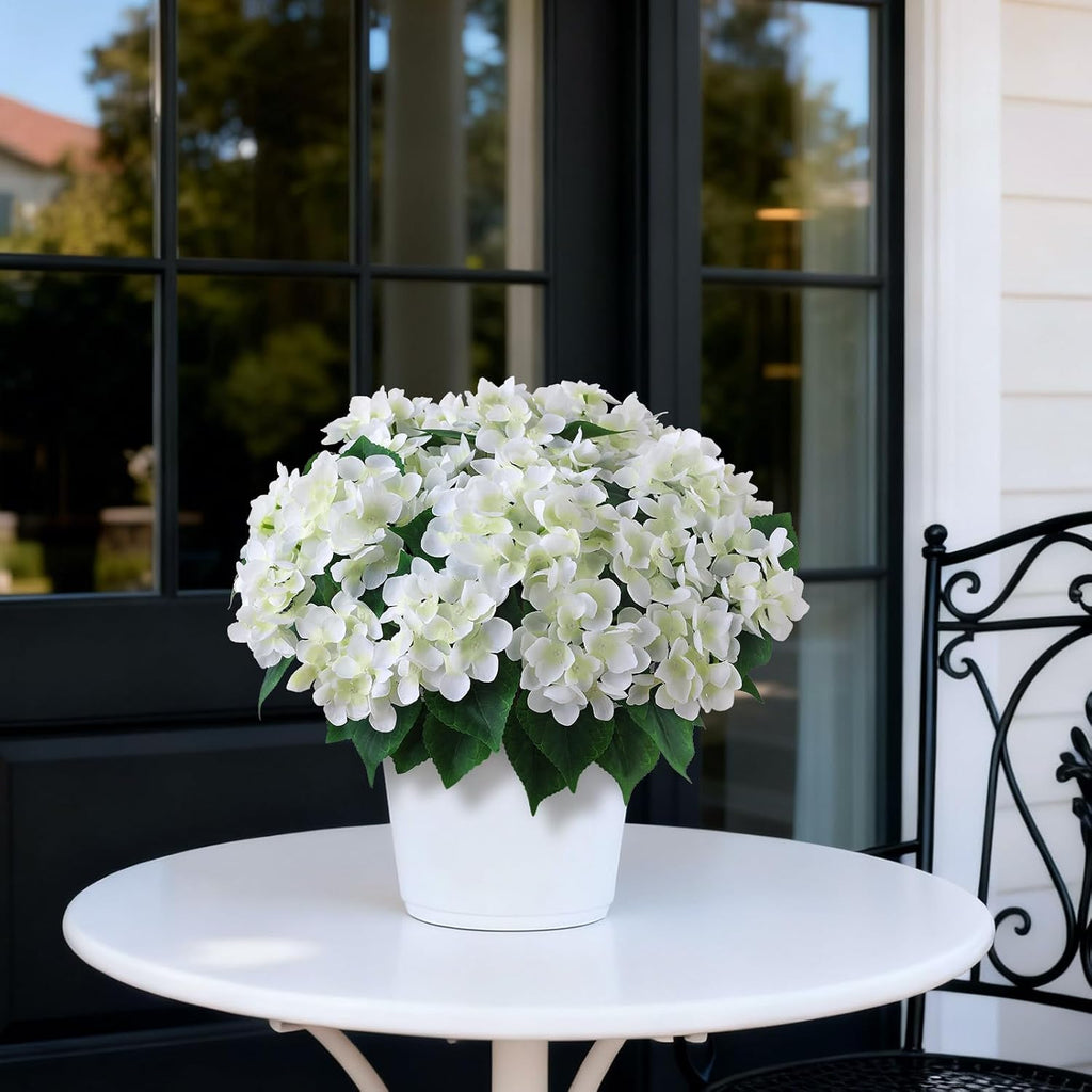 2 Sets Artificial Hydrangea Flower Topiary Ball Trees for Porch (White)