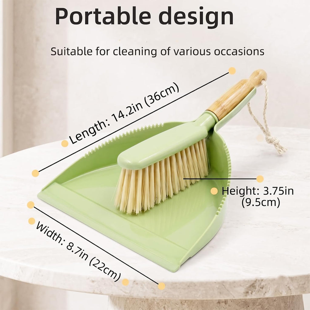 Dust Pan and Brush - Hand Broom Dustpan Set, Broom with Dustpan Como Set, Dustpan and Brush Set for Pet, Car, Dorm, Comping (Green)