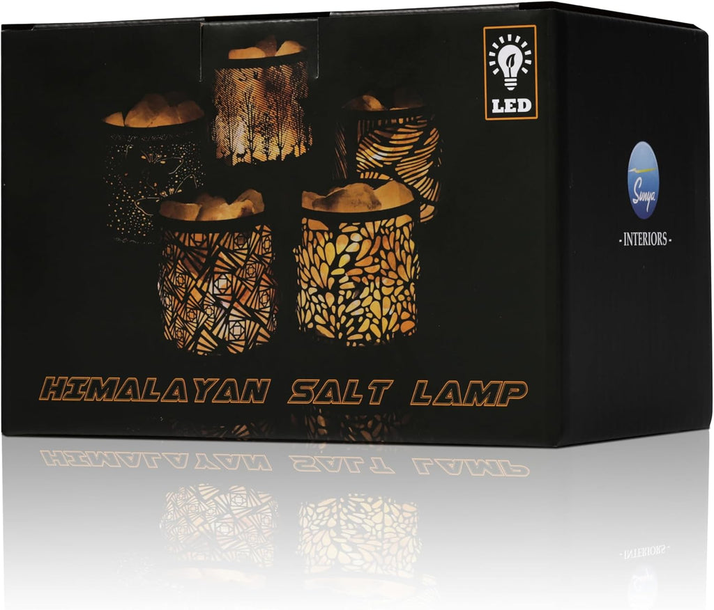 SUNYA Himalayan Salt Lamp - Metal Basket with 5 LED Bulbs, Pink Rock Salt Lamp Night Light with USB Power Cable. Box Package (Etoile)