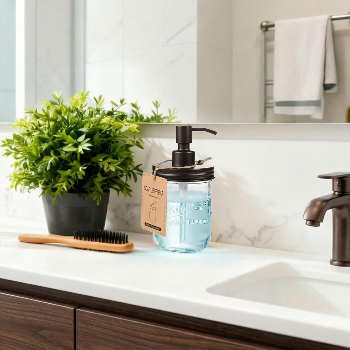 SheeChung 16oz Mason Jar Soap Dispenser, Bronze Stainless Steel Pump,2 Pack