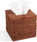 Livelab Natural Rattan Tissue Box Cover, Square Hand Woven Tissue Box Holder Tissue Box Case Organizer 5.5"X5.5"X5.7" Honey Brown
