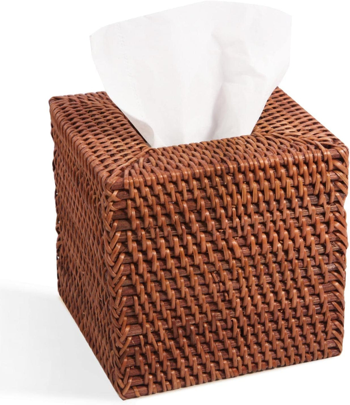 Livelab Natural Rattan Tissue Box Cover, Square Hand Woven Tissue Box Holder Tissue Box Case Organizer 5.5"X5.5"X5.7" Honey Brown