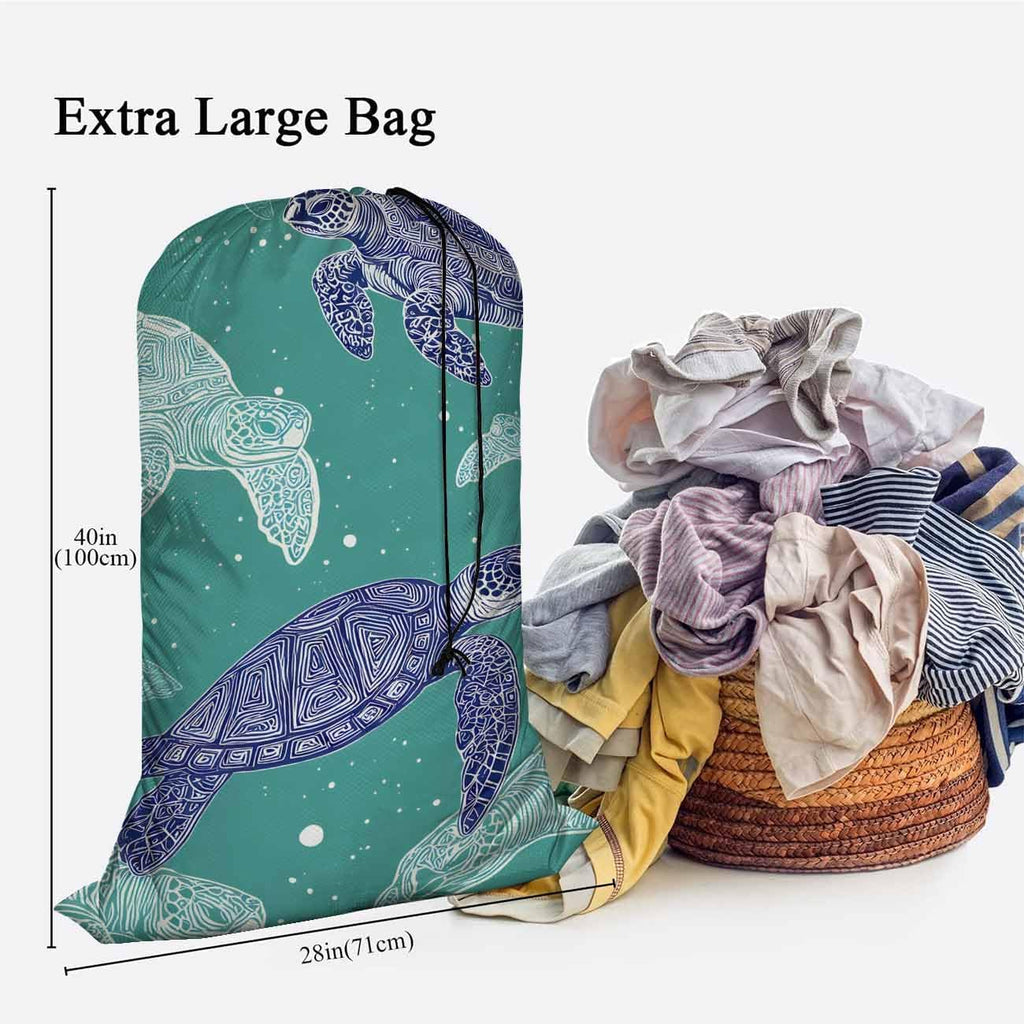 Swono Drawstring Laundry Bag Sea Turtles Sea Creature Sea Life Ocean Animal Underwater Blue Mandala Oversize Storage/Travel Bag for Home - Measures 28 x 40 Inches