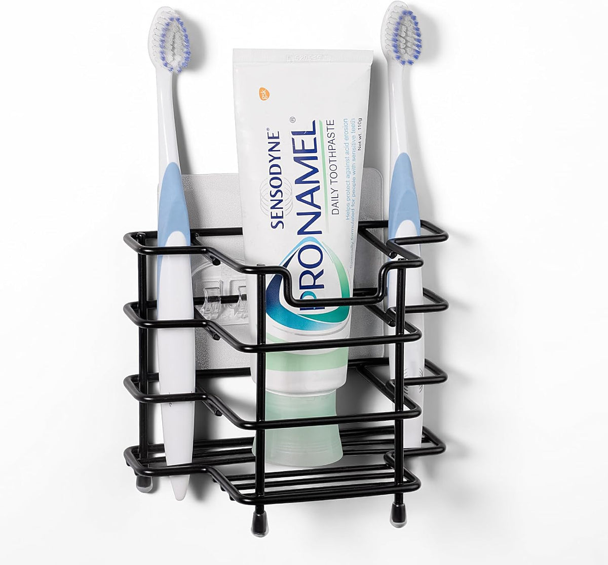 Linkidea Toothbrush Holder for Shower, Stainless Steel Brush Stand, Countertop/Wall Mount 3 Slots Organizer Compatible with Colgate Extra Clean, Oral-B CrossAction Manual Toothbrush (Black)