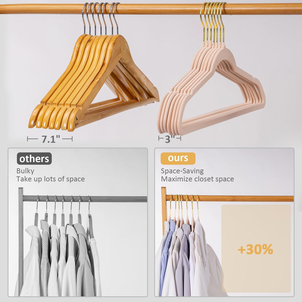 Premium Velvet Hangers 60 Pack, Non Slip Flocked Felt Hangers, Heavy Duty Coat Hangers, Slim Space Saving Clothes Hangers with 360° Swivel Gold Hooks for Coats, Suits, Dresses - Pink