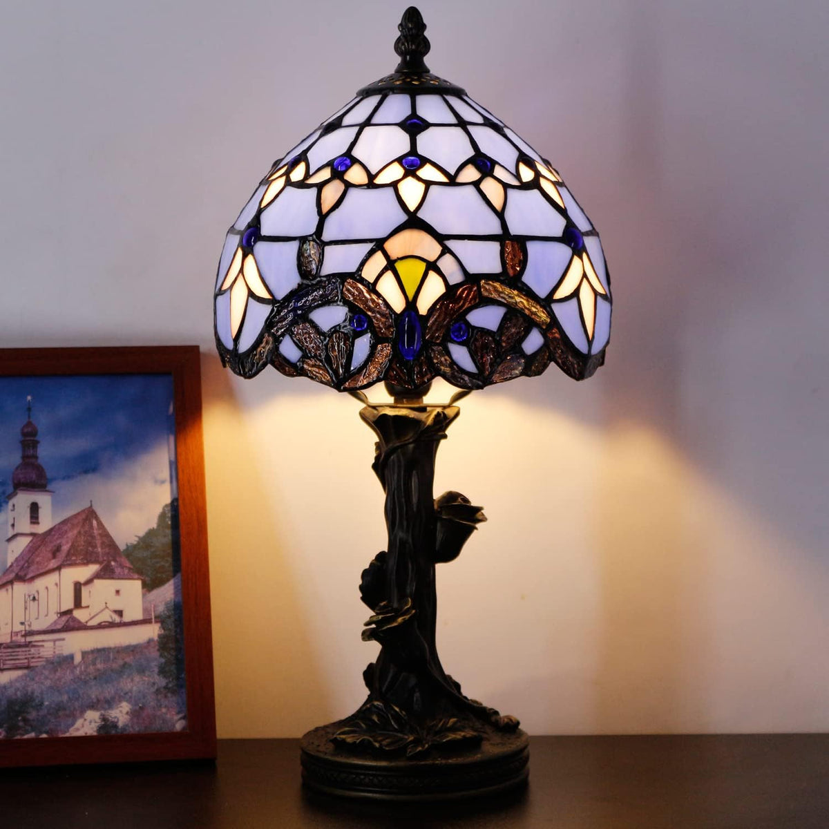 Small Tiffany Lamp Stained Glass Table Lamp Blue Baroque Style