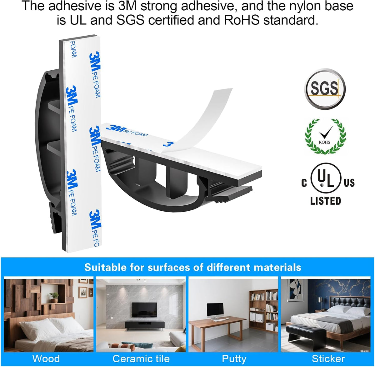 XHF 50pcs Adhesive Cable Wire Clips Black, Outdoor Cable Management Wire Organizer Cord Holder for Under Desk, Car, Wall, TV PC Ethernet Cable