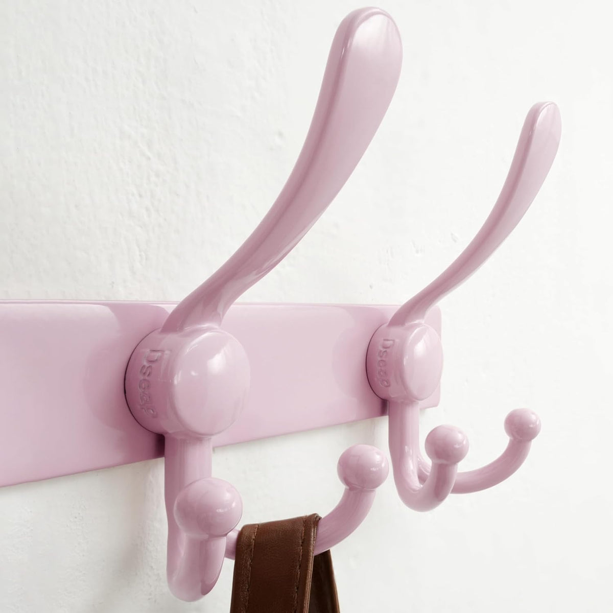 Dseap Coat Rack Wall Mount, Heavy Duty 12-Gauge Base vs Flimsy 1mm, Double-Thick Solid Anti-Snap Hooks, 16” Stud-Mount, Stainless Steel Hanger for Clothes Hat Entryway Closet Mudroom, Pink