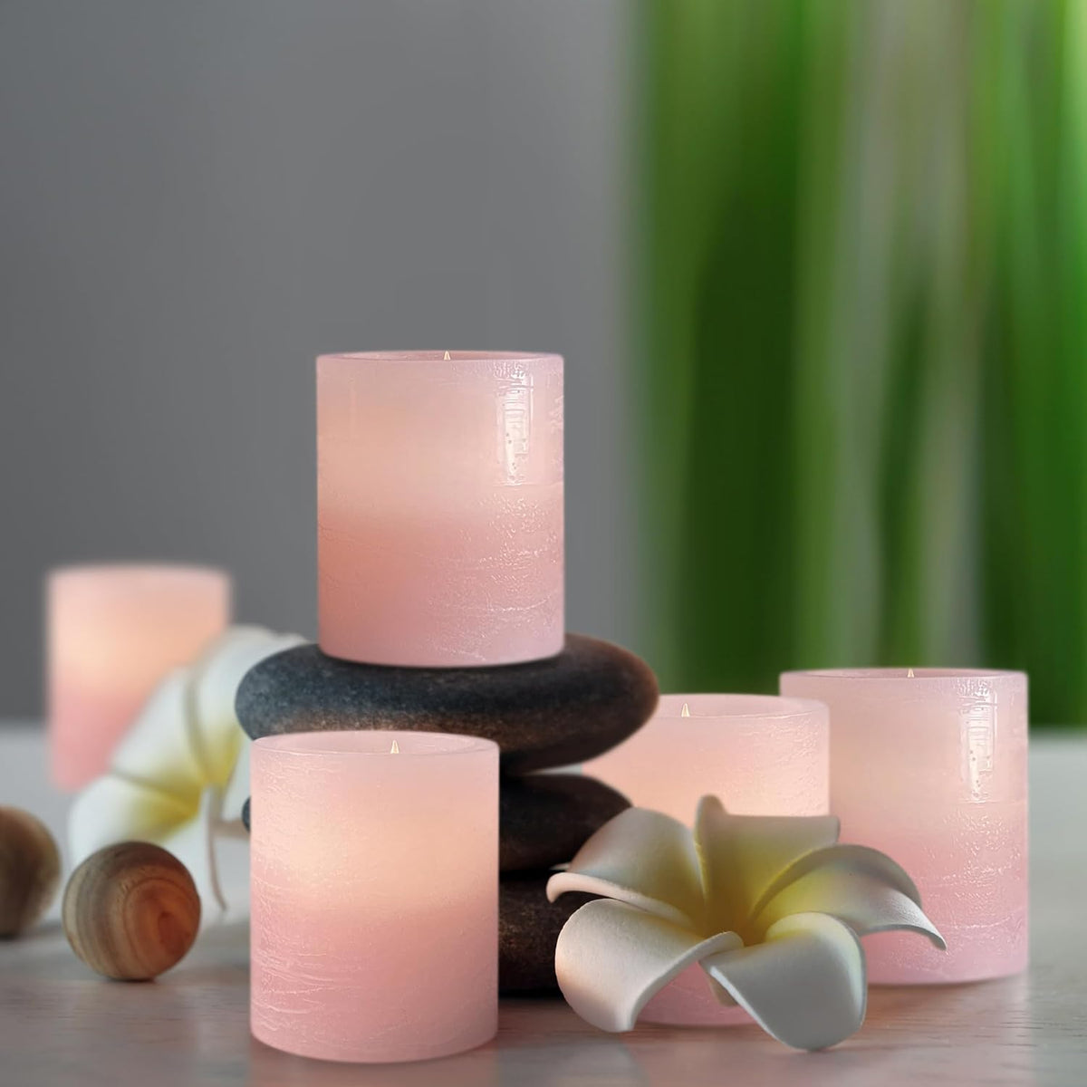FURORA LIGHTING Pink Marble Real Wax Votive LED Candles, 6-Pack
