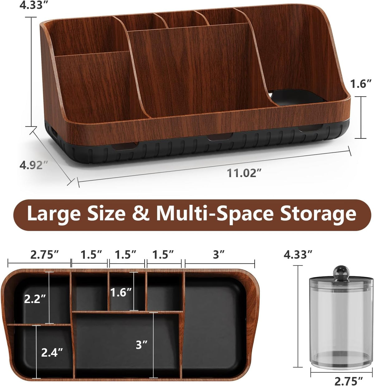 GFWARE Wood Bathroom Toothbrush Holder Set with 2 Qtip Holder Dispenser