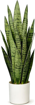 2.3FT Fake Snake Plant 27in Sansevieria Potted Plant in White Pot