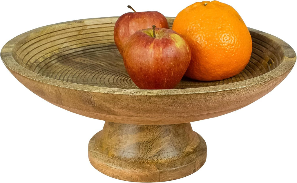 HOMORA Wood Fruit Bowl or Decorative Pedestal Bowl for Table Décor, for Kitchen Counter, Detachable Base,12-inch Large Bowls,Mango Wood (BROWN), christmas, thanksgiving, new year
