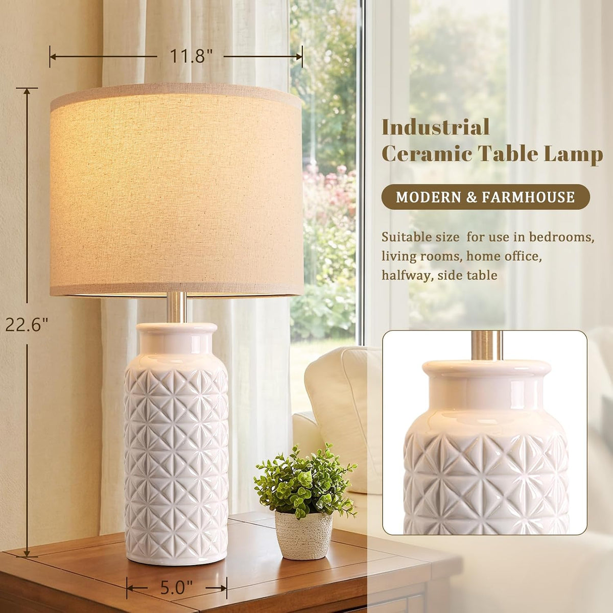 Innqoo 22.6" Dimmable Table Lamps Set of 2 with Remote, Lamps for Bedroom