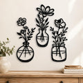 qzmaikoo 3 Pieces Black Metal Flower Wall Decor, Floral Vase Wall Art, Farmhouse Metal Wall Hanging for Bathroom Kitchen Bedroom Hallway