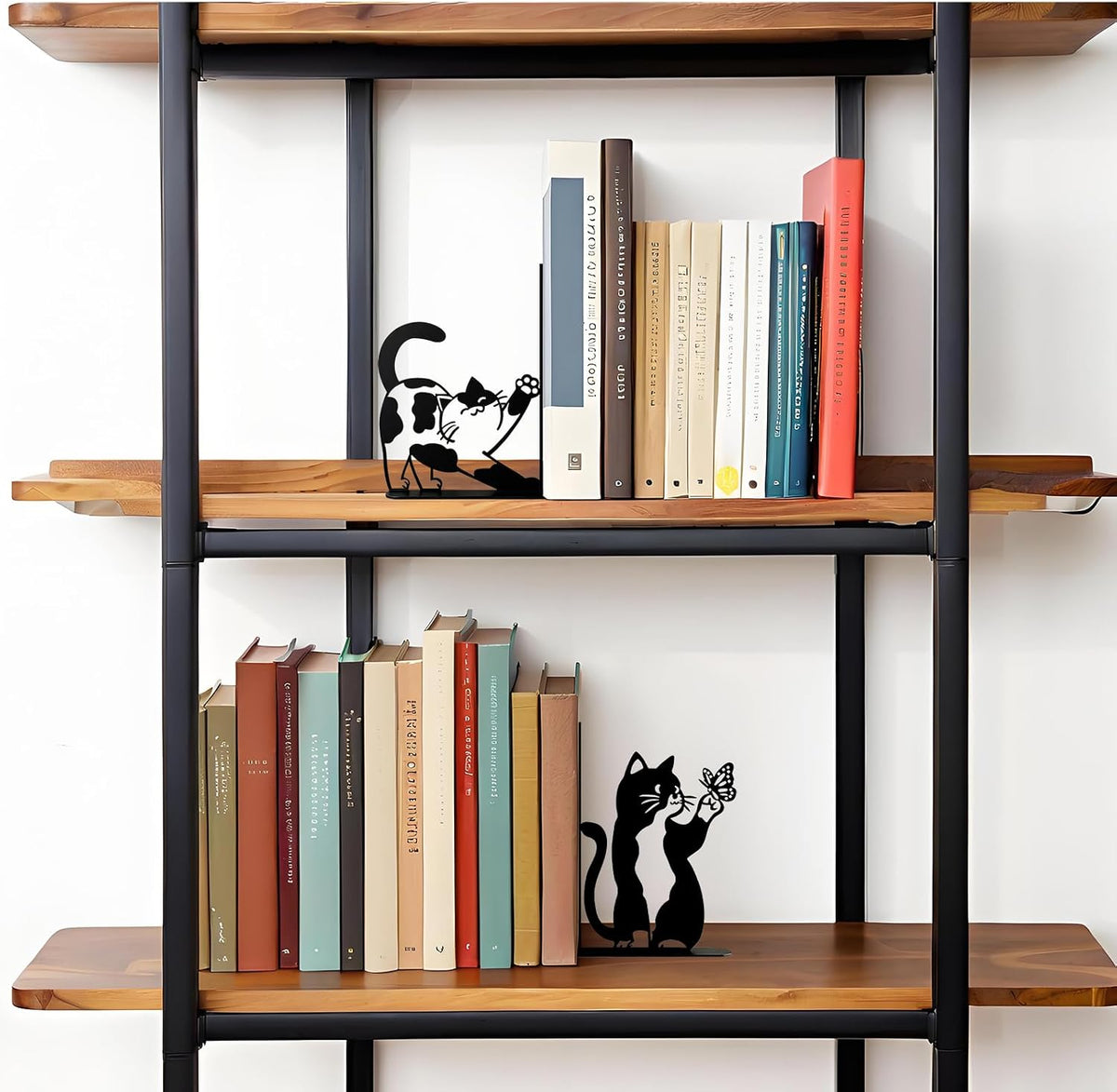 Cute Cat Bookends Metal Black Cat Book Ends for Shelves Bookshelf Decorative Accessories Home Office Desk Bookshelf Decor Cat Lover Gifts for Women