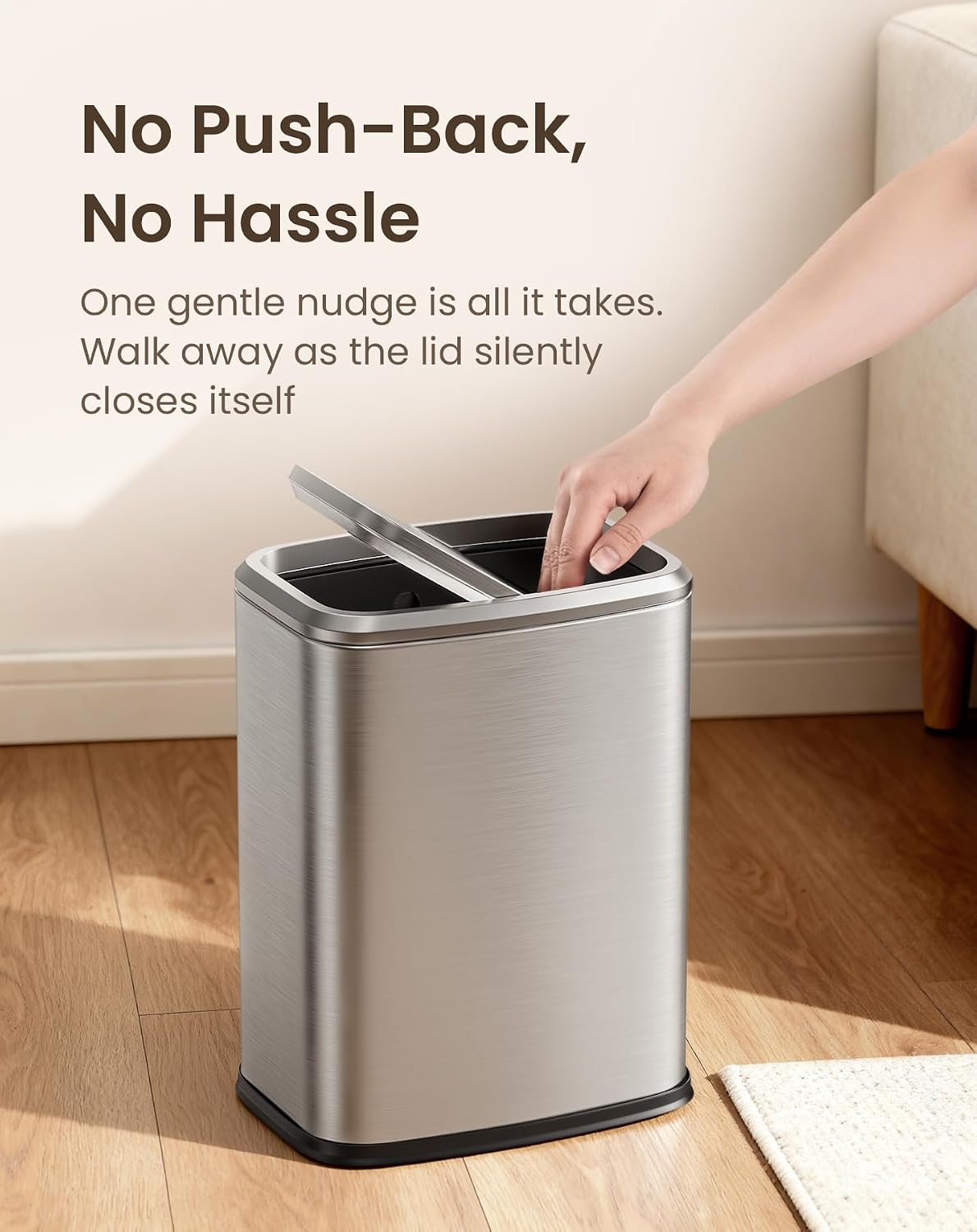 Cesun Small Bathroom Trash Can with Swing Lid, 2.1 Gallons, Silver