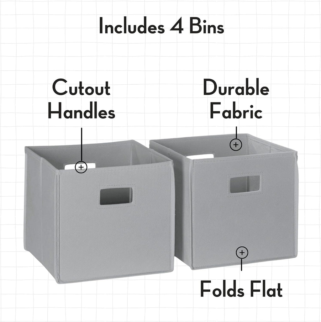 RiverRidge Folding Storage Bins - 4-pack of 10in Tall Gray Cubes