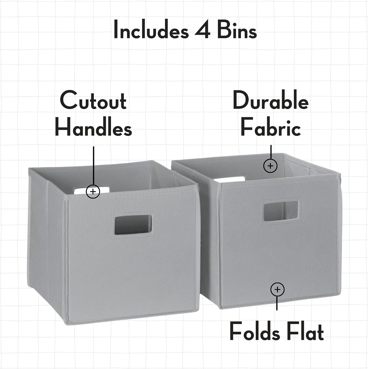RiverRidge Folding Storage Bins - 4-pack of 10in Tall Gray Cubes