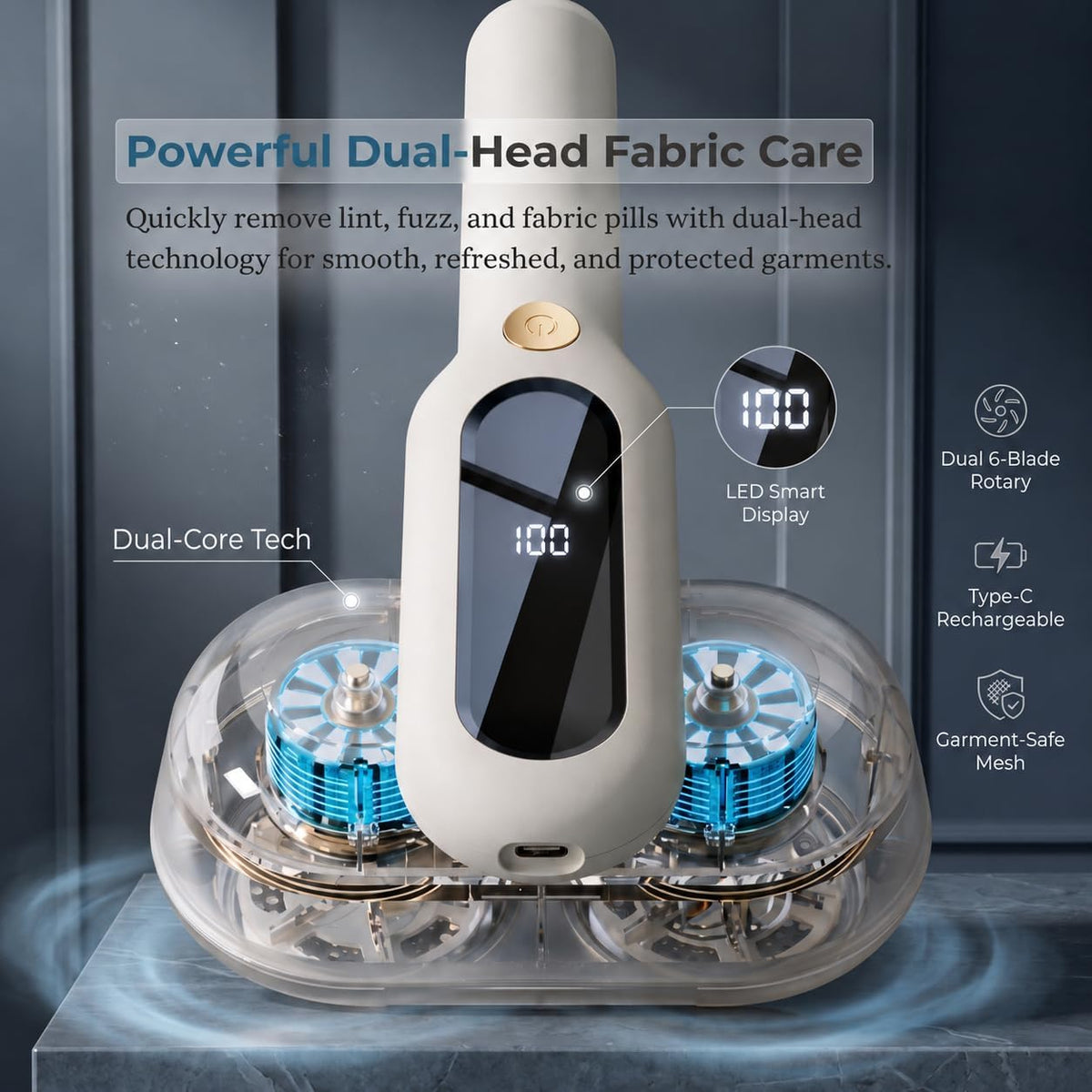 Fabric Shaver, Rechargeable Lint Remover, Pearl White