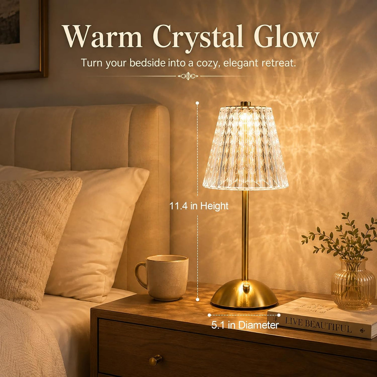 2 Pcs Led Cordless Table Lamps, 5000mAh Rechargeable Battery Operated Lamp