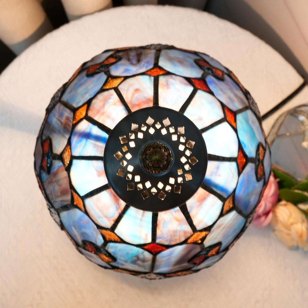 Tiffany Lamp Stained Glass Table Lamp Purple Style Small Bedside Lamp Living Room Dining Room Reading Office Decoration Desk Lamp Home Decoration Creative Gift