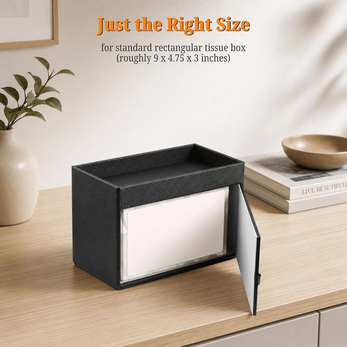 LAMOTI Tissue Box Cover Rectangle with Storage, PU Leather Tissue Holder