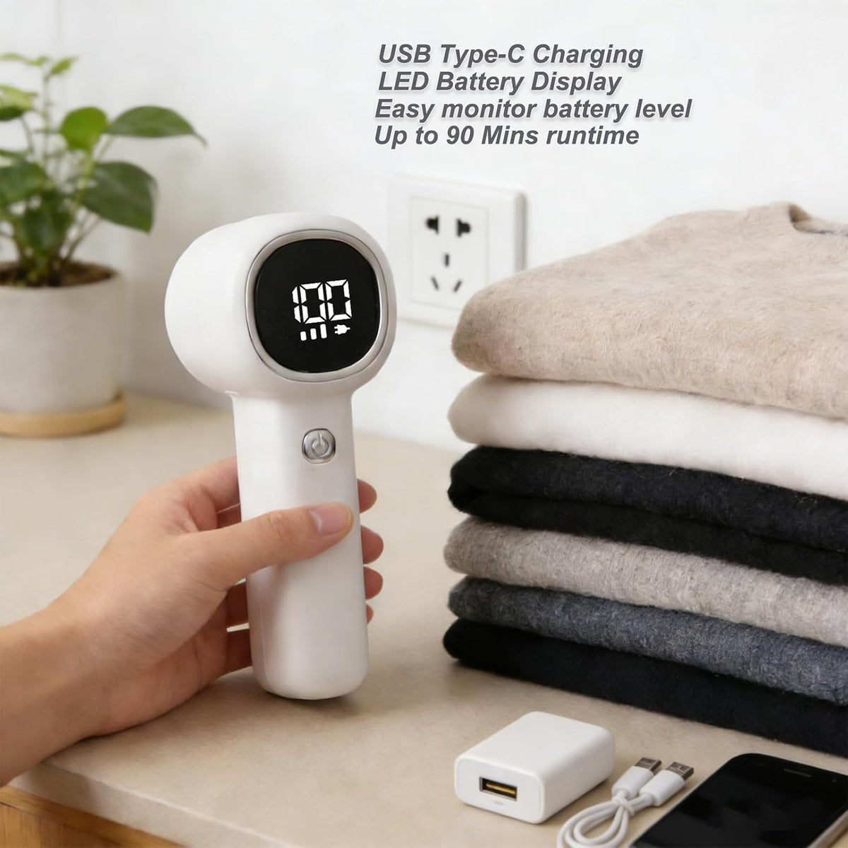 Digital Lint Remover Fabric Shaver for Clothes Furniture White