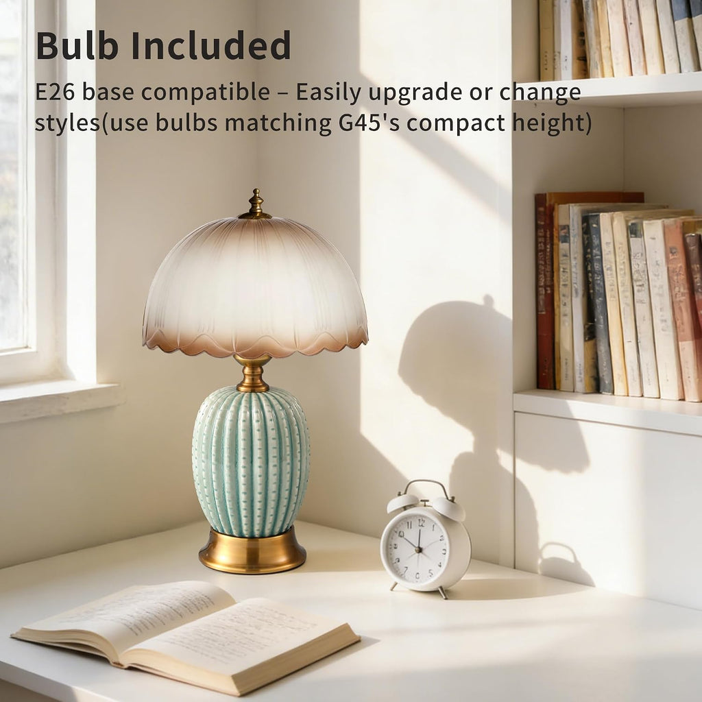 Vintage Green Ceramic Cactus Small Table Lamp for Bedroom
