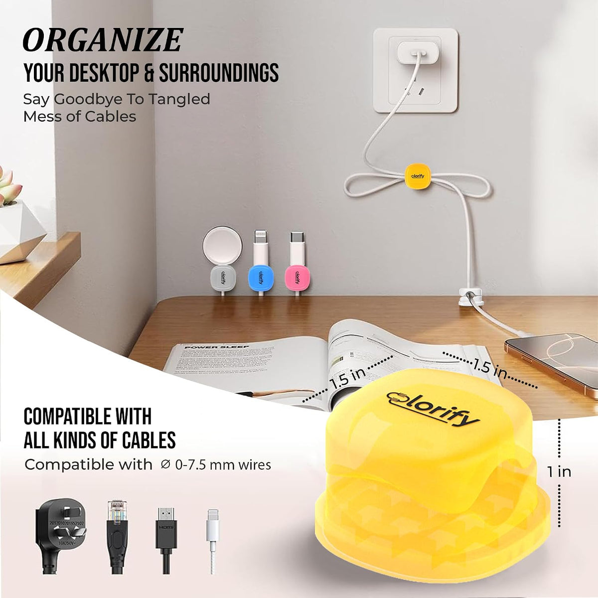 12 Pack Rotatable Spring Cable Clips, Adhesive Cord Holders for Desk