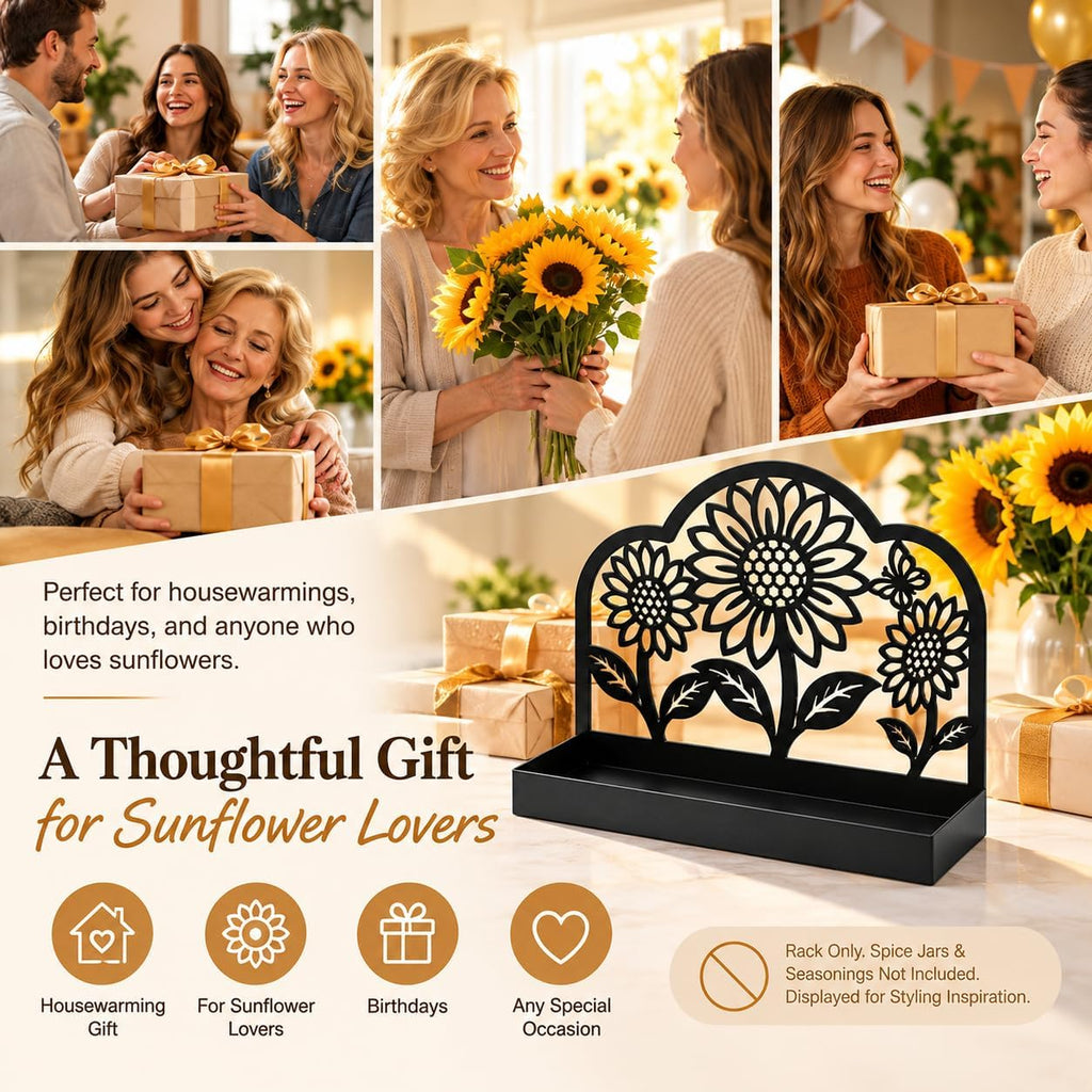 Sunflower Vanity Tray for Bathroom Countertop, Metal, 9" x 3.1", Black