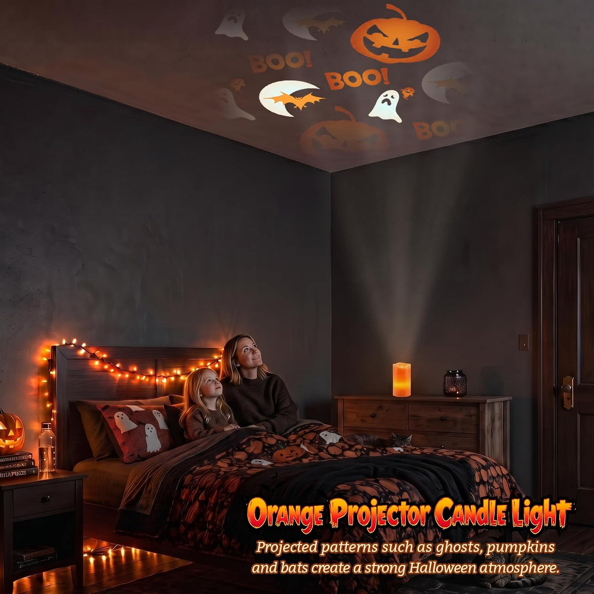 AVEKI Orange Projector Candle Light, Pumpkin Flameless Candles Lamp