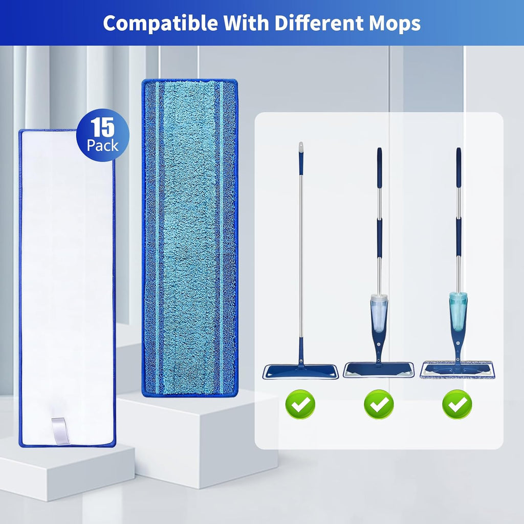 15-Pack Microfiber Mop Pads for Bona Mop- Washable Reusable Refills for Hardwood, Tile & Multi-Surface Floors | Pet Hair & Stain Remover