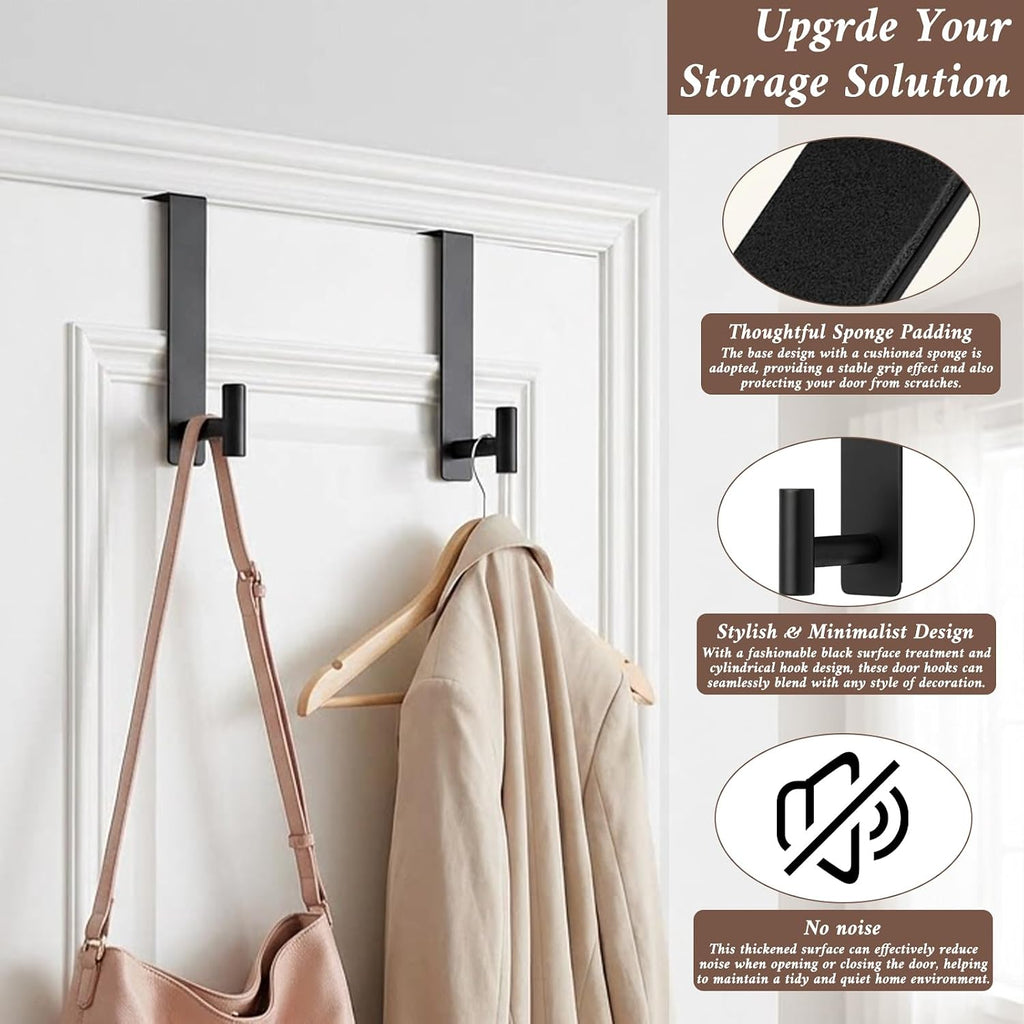 Heavy Duty Stainless Steel Over The Door Hooks, T Shape Behind the Door Hooks, with Non-Slip Pads, for Bedroom Bathroom Fits 1-3/4" Thick Doors (Fits 1-3/4" Thick Door-T Shape- 2 Pack)