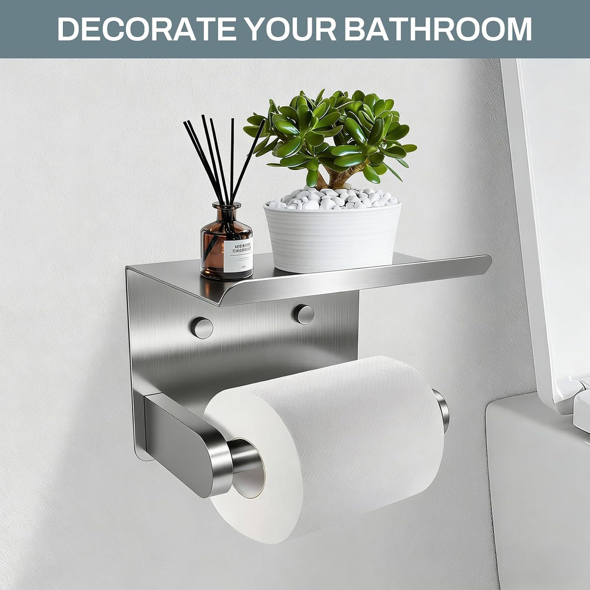 SetSail Toilet Paper Holder with Shelf Adhesive or Screw-in Brushed Nickel