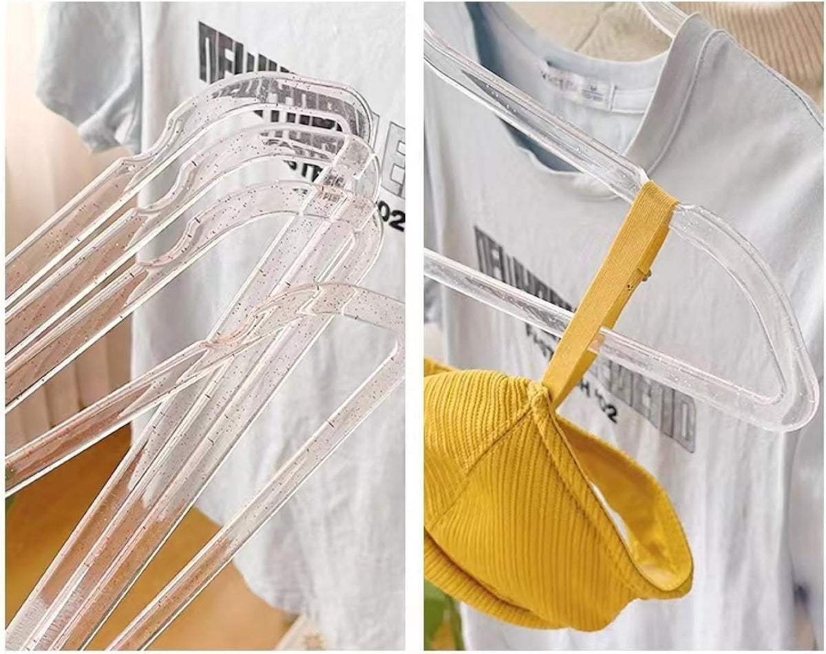 Pink Clothes Hangers 16", 40 Pack Plastic Clear Coat Hanger for Adult Closet, Durable Bling Ganchos de Ropa with Swivel Hook, Notched Shoulders & Ultra-Thin Space Saving Laundry Hanger for Dress Suits