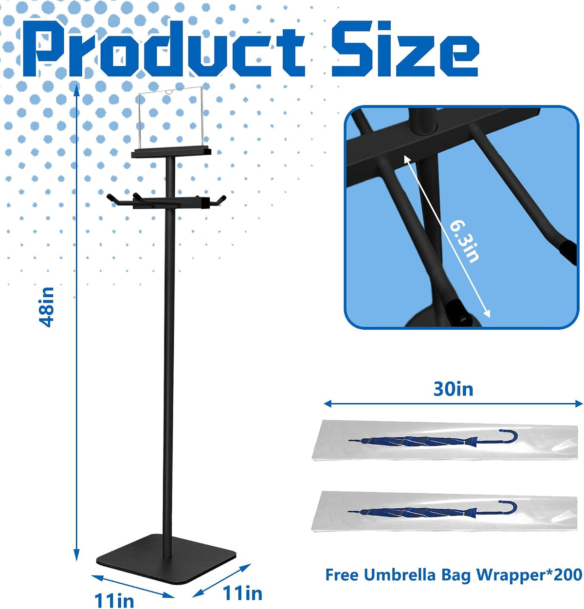 Wet Umbrella Bag Stand with Free 200 Large Plastic Disposable Bags, Black