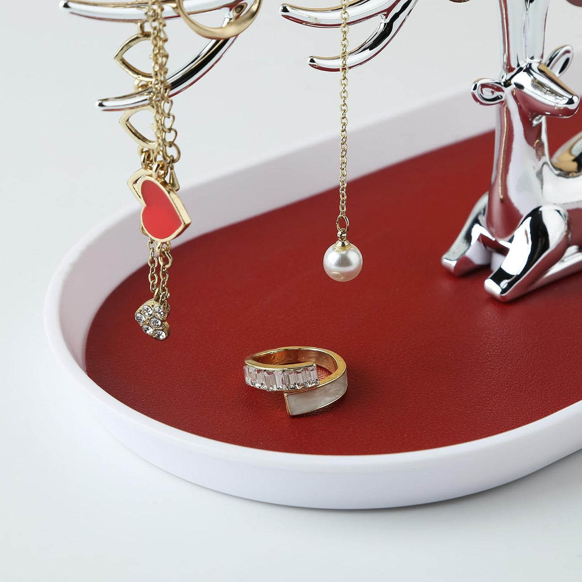 MORE&LESS Antlers Jewelry Display Stand,Silver Deer Hanging Organizer for Ring Earrings Necklace Bracelet