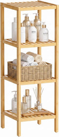 SMIBUY Bathroom Storage Shelf, 4-Tier Bamboo Rack Organizer, Multifunctional Shelving Unit for Living Room Bedroom Kitchen (Natural)