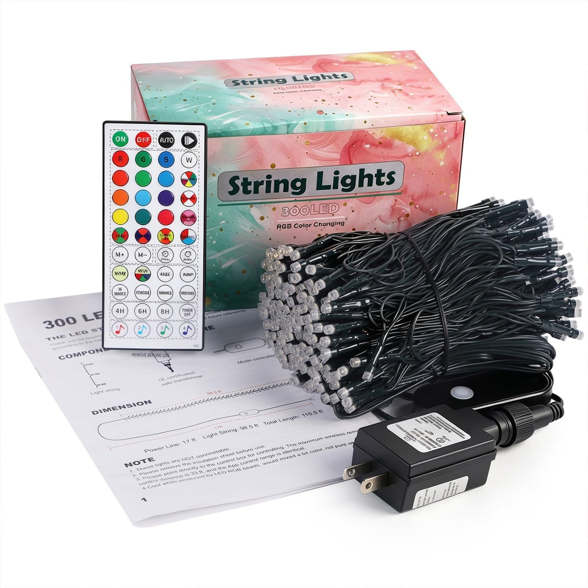 LJLNION Smart Color Changing Halloween Lights, 98.6FT 300 LED RGB Christmas String Lights with Remote & App Controlled, Music Sync Multiple Modes, Waterproof Indoor Outdoor Holiday Tree Party Decor