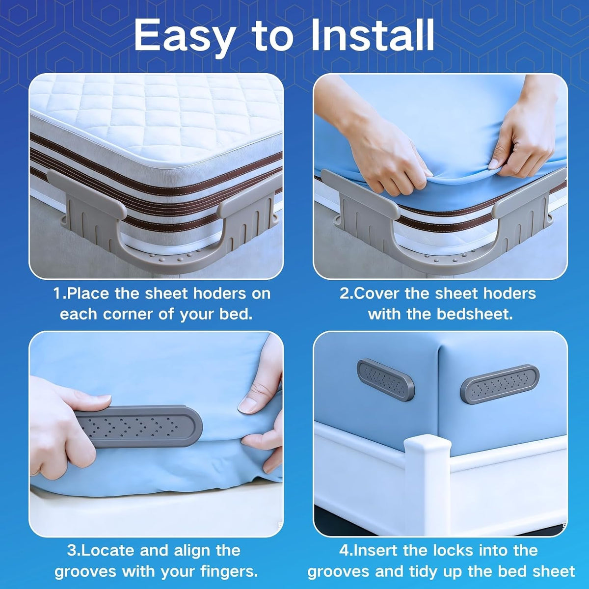 Bed Sheet Holders for Corners, 4Pcs Grey Fitted Sheet Clips