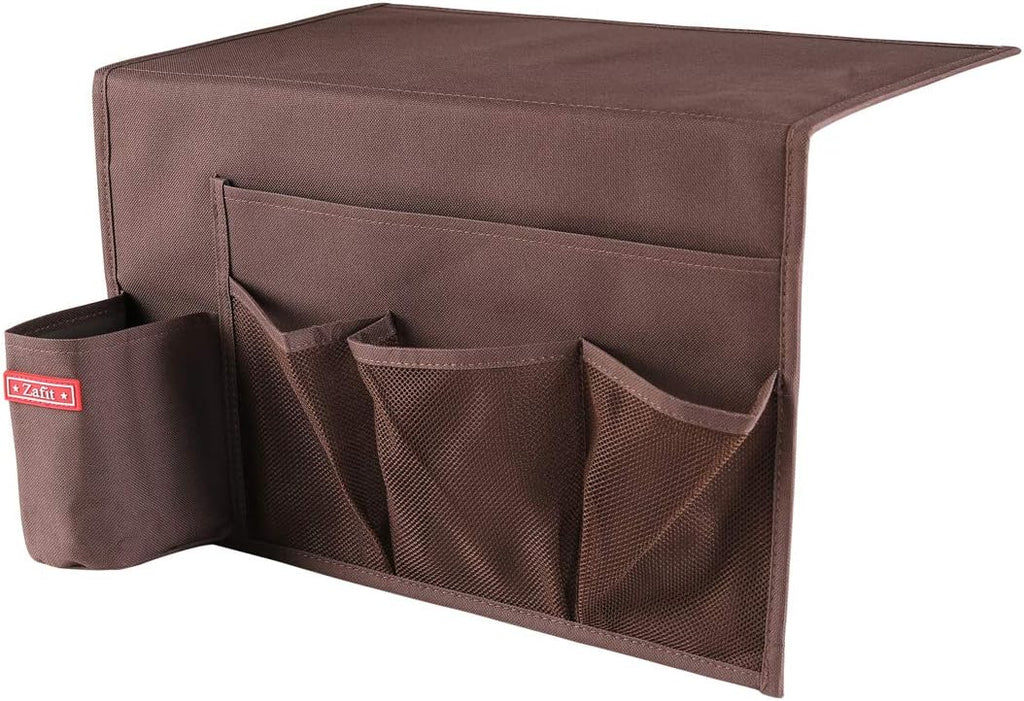 Zafit 5 Pockets Bedside Caddy, Bedside Storage Organizer for Water Bottles, Magazines, Phone, Glasses (5 Pockets-Coffee)