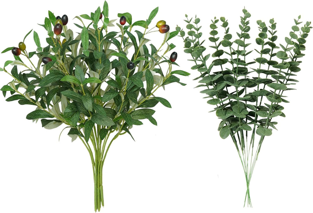 16Pcs Faux Olive Branches&Eucalyptus Branches, 18''Artificial Olive Stems 15''Eucalyptus Stems,Perfect Greenery for Vase,Centerpieces,Spring Decor,Home Decoration for Dining Room&Living Room