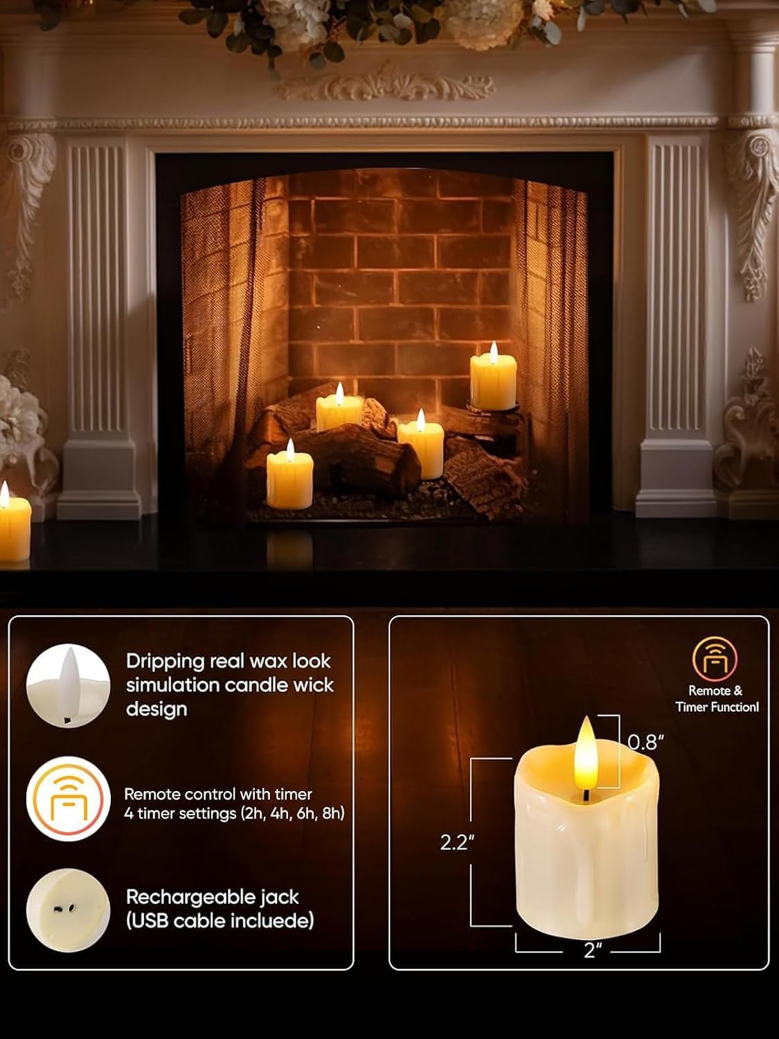 2"x 2" Rechargeable Flameless Votive Candles with Remote Timer, 12 Pack