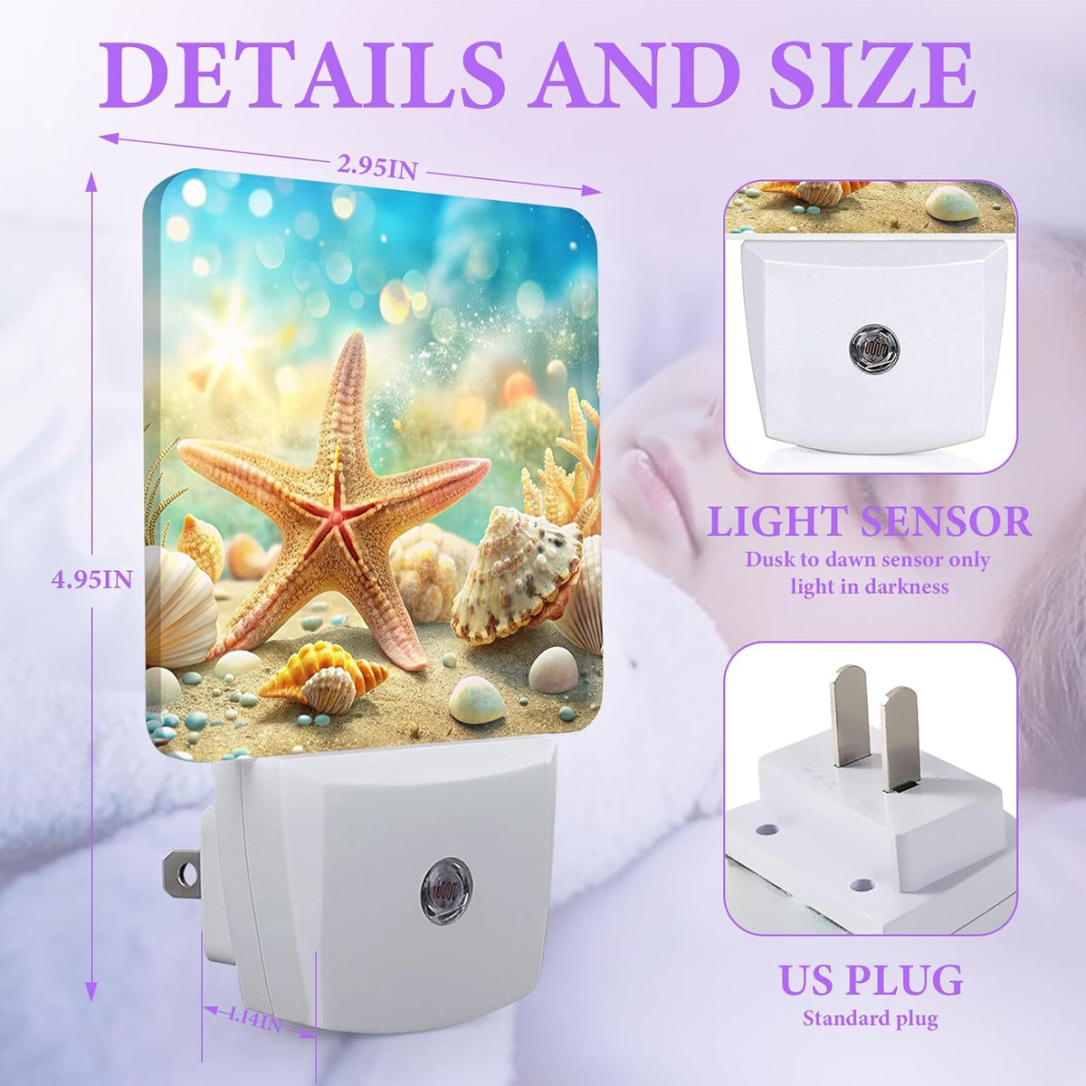 Beach Seashell Night Light,Night Lights Plug into Wall,Led Lamp for Stairway/Hallway/Bedroom 0.5W Nightlight Sleep Friendly