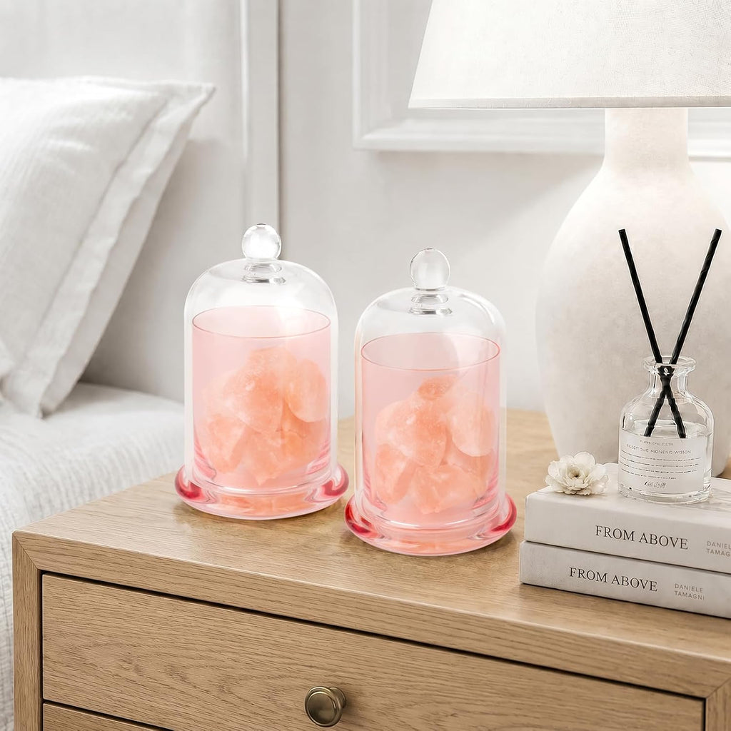 rejomiik Qtip Holder Glass Apothecary Jars with Lids Bathroom Storage Pink