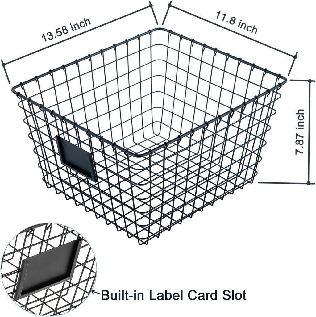 JUNCHU CHERRY 4 Pack【Extra Large】 Wire Handmade Storage Basket for Organizing Household Goods,Pantry Organization,Bathroom countertop,Laundry,Wardrobe Storage Basket,Black
