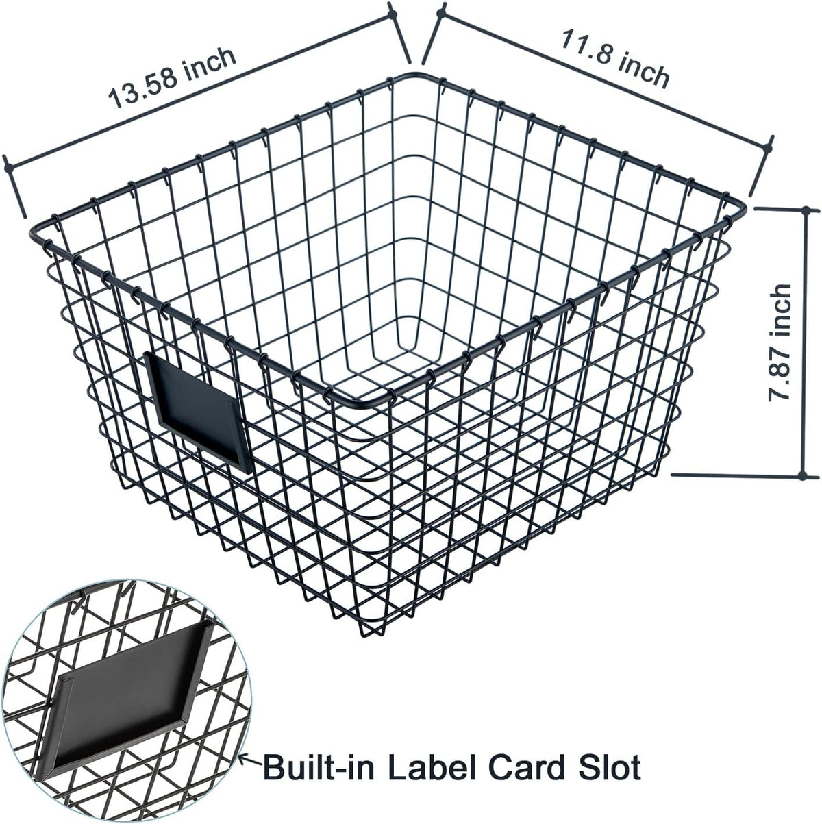 JUNCHU CHERRY 4 Pack【Extra Large】 Wire Handmade Storage Basket for Organizing Household Goods,Pantry Organization,Bathroom countertop,Laundry,Wardrobe Storage Basket,Black