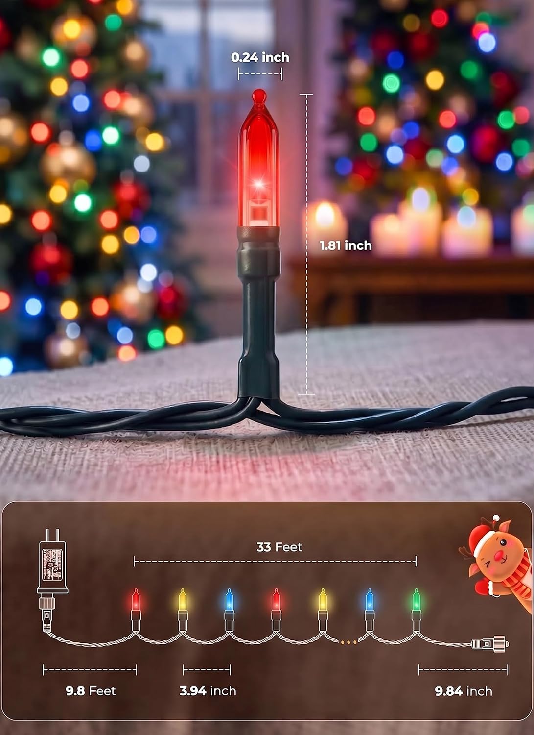 39Ft 100 LED Christmas Mini Lights, Multicolor Christmas Tree Lights Indoor